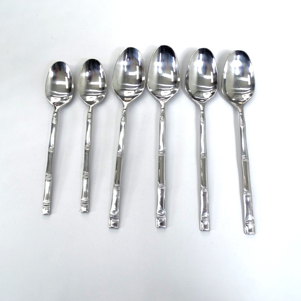 Lot 6 Stainless BAMBOO Flatware Korea AUGUST MOON MCM Retro‎ Vintage